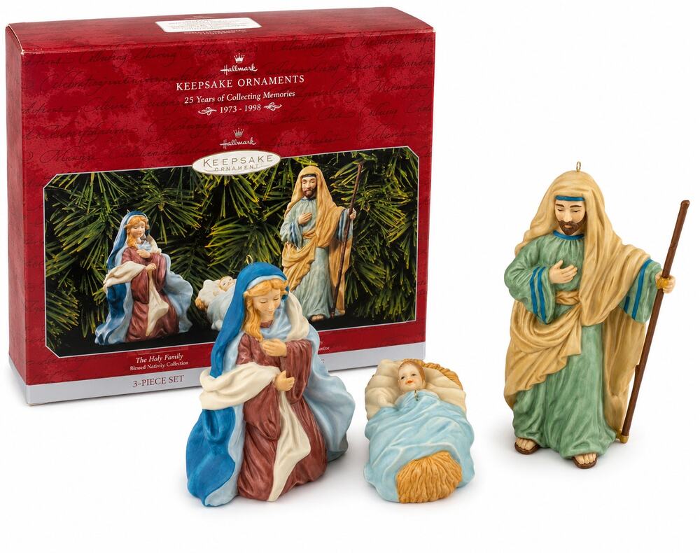 1998 Hallmark Keepsake The Holy Family Blessed Nativity 3 Piece Ornament Set